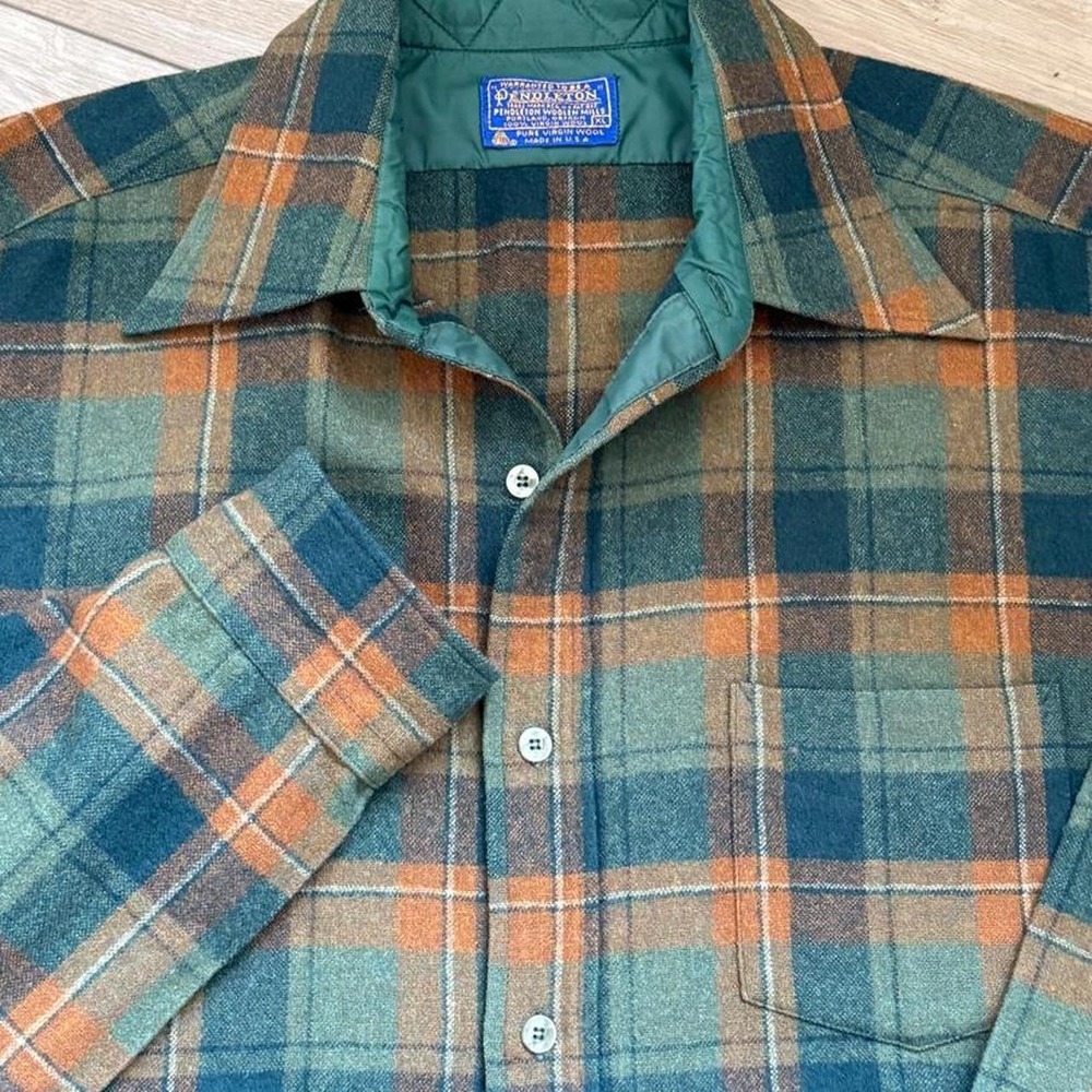 Vintage 80s Pendleton Pure Virgin Wool Plaid Shirt Made in USA XL